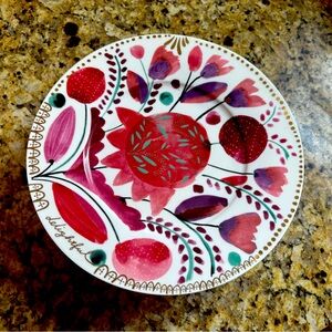 Anthropologie NEW set of 4 Scandinavian Gold and Plum Floral Side Plates